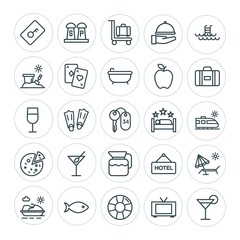 Modern Simple Set of food, hotel, drinks, travel Vector outline Icons. ..Contains such Icons as snorkeling, summer, water, tv, cocktail and more on white background. Fully Editable. Pixel Perfect