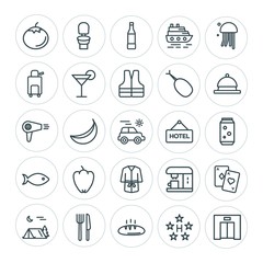 Modern Simple Set of food, hotel, drinks, travel Vector outline Icons. ..Contains such Icons as  tomato,  machine, food,  espresso, luxury and more on white background. Fully Editable. Pixel Perfect