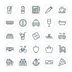 Modern Simple Set of food, hotel, drinks, travel Vector outline Icons. ..Contains such Icons as  carrot,  italian,  salami,  drink, pizza and more on white background. Fully Editable. Pixel Perfect