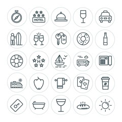 Modern Simple Set of food, hotel, drinks, travel Vector outline Icons. ..Contains such Icons as  service,  drink, luxury,  bakery, bread and more on white background. Fully Editable. Pixel Perfect