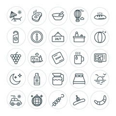 Modern Simple Set of food, hotel, drinks, travel Vector outline Icons. ..Contains such Icons as  mobile,  chair,  healthy,  meat,  car, meat and more on white background. Fully Editable. Pixel Perfect