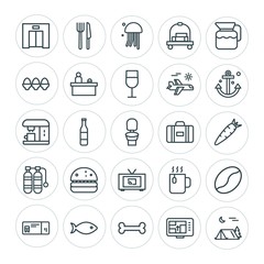 Modern Simple Set of food, hotel, drinks, travel Vector outline Icons. ..Contains such Icons as  animal,  container,  water,  travel, bone and more on white background. Fully Editable. Pixel Perfect