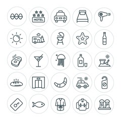 Modern Simple Set of food, hotel, drinks, travel Vector outline Icons. ..Contains such Icons as  vacation,  easter,  knapsack,  drink,  cab and more on white background. Fully Editable. Pixel Perfect