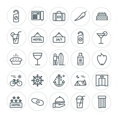 Modern Simple Set of food, hotel, drinks, travel Vector outline Icons. ..Contains such Icons as summer, hotel,  sign,  floor,  design, beach and more on white background. Fully Editable. Pixel Perfect
