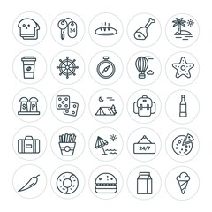 Modern Simple Set of food, hotel, drinks, travel Vector outline Icons. ..Contains such Icons as food, bread,  risk, sweet,  bakery, service and more on white background. Fully Editable. Pixel Perfect