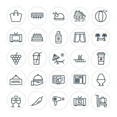 Modern Simple Set of food, hotel, drinks, travel Vector outline Icons. ..Contains such Icons as  celebration,  drink,  holiday,  movie,  egg and more on white background. Fully Editable. Pixel Perfect