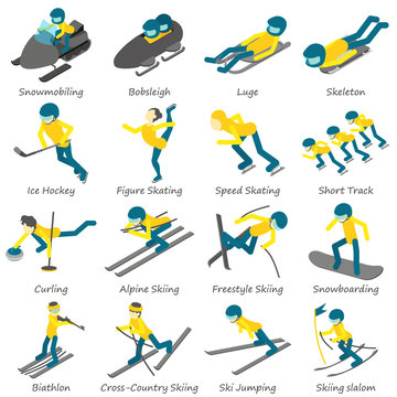 Winter sport ski snowboard icons set. Isometric illustration of 16 winter sport ski snowboard vector icons for web