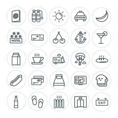 Modern Simple Set of food, hotel, drinks, travel Vector outline Icons. ..Contains such Icons as  document,  coffee,  home, gps, scuba,  air and more on white background. Fully Editable. Pixel Perfect