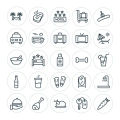 Modern Simple Set of food, hotel, drinks, travel Vector outline Icons. ..Contains such Icons as  hammock,  beef,  roasted,  room,  service and more on white background. Fully Editable. Pixel Perfect