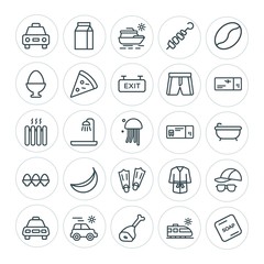 Modern Simple Set of food, hotel, drinks, travel Vector outline Icons. ..Contains such Icons as  train,  kebab,  white, taxi,  hipster, milk and more on white background. Fully Editable. Pixel Perfect