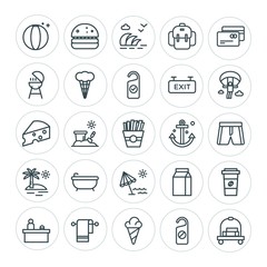 Modern Simple Set of food, hotel, drinks, travel Vector outline Icons. ..Contains such Icons as  bucket,  cappuccino,  summer,  carrier, sea and more on white background. Fully Editable. Pixel Perfect
