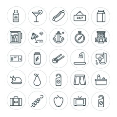 Modern Simple Set of food, hotel, drinks, travel Vector outline Icons. ..Contains such Icons as  dinner,  fashion,  bag, shorts,  tv,  care and more on white background. Fully Editable. Pixel Perfect