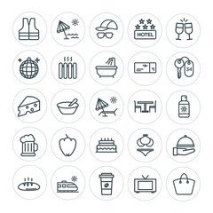 Modern Simple Set of food, hotel, drinks, travel Vector outline Icons. ..Contains such Icons as  safety,  train,  cup, umbrella,  vest, life and more on white background. Fully Editable. Pixel Perfect