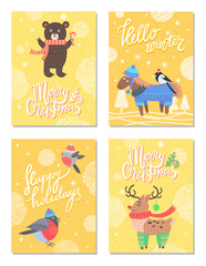 Hello Winter Merry Christmas 60s Theme Postcard