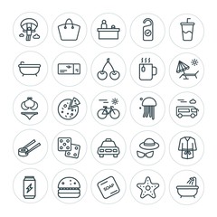 Modern Simple Set of food, hotel, drinks, travel Vector outline Icons. ..Contains such Icons as  marine,  sea,  bath,  drink,  sky, solid and more on white background. Fully Editable. Pixel Perfect