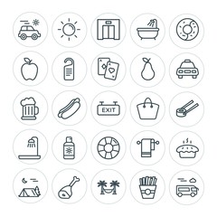Modern Simple Set of food, hotel, drinks, travel Vector outline Icons. ..Contains such Icons as  vacation,  nature,  soft,  steak,  bread and more on white background. Fully Editable. Pixel Perfect