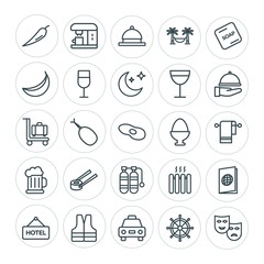 Modern Simple Set of food, hotel, drinks, travel Vector outline Icons. ..Contains such Icons as coffee, sign,  heater,  ship,  light,  red and more on white background. Fully Editable. Pixel Perfect