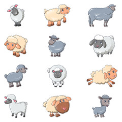 Fototapeta premium Sheep cute lamb farm icons set. Cartoon illustration of 12 sheep cute lamb farm vector icons for web