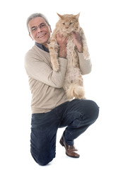 maine coon cat and man