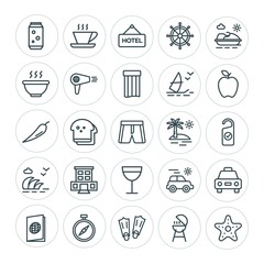 Modern Simple Set of food, hotel, drinks, travel Vector outline Icons. ..Contains such Icons as  marine,  trip,  journey,  breakfast,  cab and more on white background. Fully Editable. Pixel Perfect