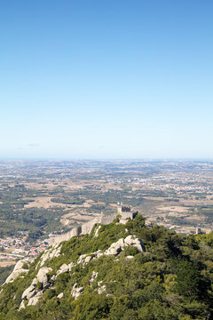View of part of the wall of the Moorish Castle, Sintra, Lisbon area, Portugal
