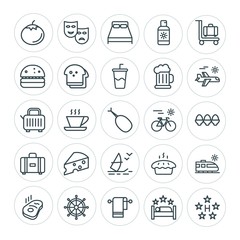 Modern Simple Set of food, hotel, drinks, travel Vector outline Icons. ..Contains such Icons as hot, theater,  show,  symbol, bedroom,  cup and more on white background. Fully Editable. Pixel Perfect