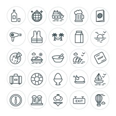 Modern Simple Set of food, hotel, drinks, travel Vector outline Icons. ..Contains such Icons as  bottle,  pepper,  sport,  background, sea and more on white background. Fully Editable. Pixel Perfect