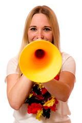 Junge Frau mit Vuvuzela 