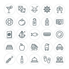 Modern Simple Set of food, hotel, drinks, travel Vector outline Icons. ..Contains such Icons as beach, barbecue, dinner, summer, summer and more on white background. Fully Editable. Pixel Perfect