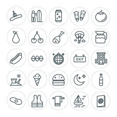 Modern Simple Set of food, hotel, drinks, travel Vector outline Icons. ..Contains such Icons as  breakfast,  jacket,  lunch, moon,  soft and more on white background. Fully Editable. Pixel Perfect