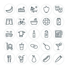 Modern Simple Set of food, hotel, drinks, travel Vector outline Icons. ..Contains such Icons as  mustard,  fried, chicken,  hot,  dinner and more on white background. Fully Editable. Pixel Perfect
