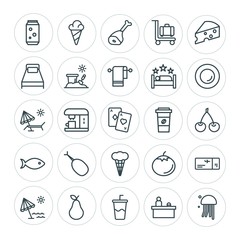 Modern Simple Set of food, hotel, drinks, travel Vector outline Icons. ..Contains such Icons as meat,  summer,  soda,  beef,  animal,  hot and more on white background. Fully Editable. Pixel Perfect