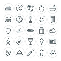 Modern Simple Set of food, hotel, drinks, travel Vector outline Icons. ..Contains such Icons as  steak,  summer, food, beef,  sky,  birthday and more on white background. Fully Editable. Pixel Perfect