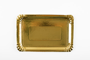 Tray of golden color on white background. Isolated.