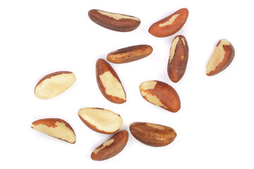 Brazil nuts isolated on white background closeup. Top view. Flat lay