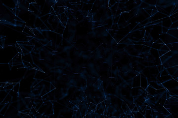 Abstract blurred cyberspace lines and dots illustration on black copy space background. Selective focus used.
