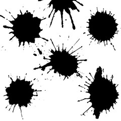 Black ink paint spots. Drops texture isolated on white background. Set for grunge splash textures. Vector illustration.