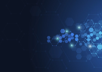 Abstract hexagonal molecular structures in technology background and science style. Medical design. Vector illustration
