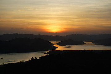 View of sunset at the top of famous Mount Tapyas in Coron Palawan Philippines