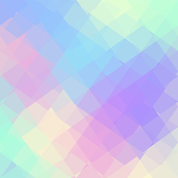 Blurred background. Geometric abstract pattern in low poly style. Effect of a glass. Holographic colors. Vector image.