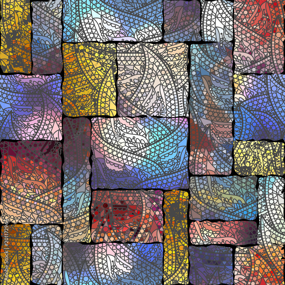 Poster low poly ornamental texture based on decorative elements paisley. seamless pattern in indian style.
