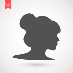 Young woman head vector silhouette isolated on white background . Portrait of woman in profile , isolated silhouette - vector illustration