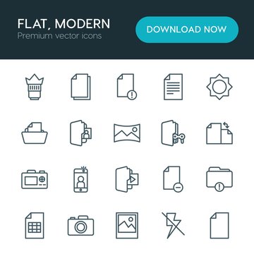 Modern Simple Set of folder, video, photos, files Vector outline Icons. ..Contains such Icons as  delete,  connection,  design,  office and more on white background. Fully Editable. Pixel Perfect