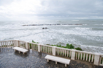 view of stormy mediterranean sea from ancient terrace, Anzio, Italy