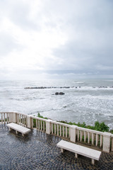 view of stormy mediterranean sea from terrace, Anzio, Italy