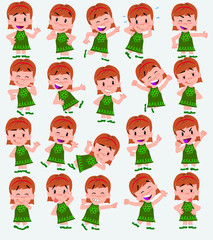 Cartoon character girl. Set with different postures, attitudes and poses, always in positive attitude, doing different activities in vector illustrations.