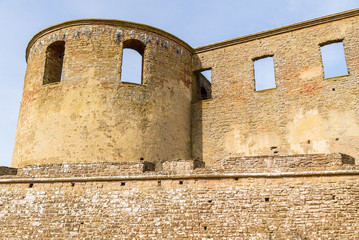 Historic castle ruin at Borgholm, Oland in Sweden. A popular travel destination with historic values. Here a detail of one of the towers.