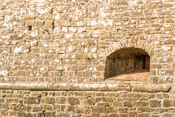 Historic castle ruin at Borgholm, Oland in Sweden. A popular travel destination with historic values. Slot in the wall for lookout and probably to shoot from if attacked.