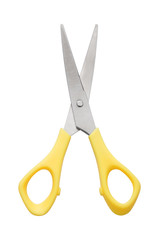 scissors with white background close up with yellow handles