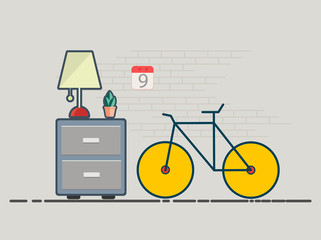 Illustration in living room lamp Brick wall bicycle